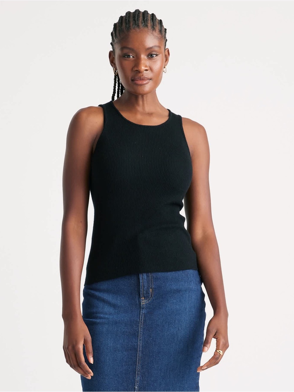 Quince 100% Featherweight Cashmere Ribbed Top Sz L Black